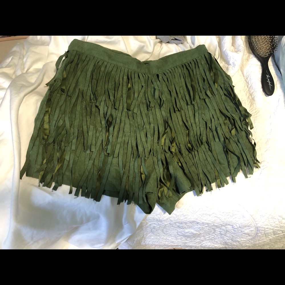 Green fringe high waisted shorts